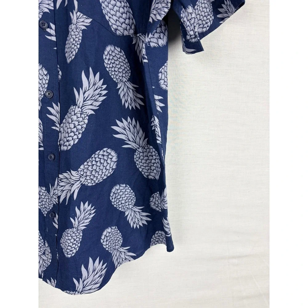 Levis Mens Pineapple Print Button Up Shirt Navy Blue Short Sleeve Cotton‎ Large